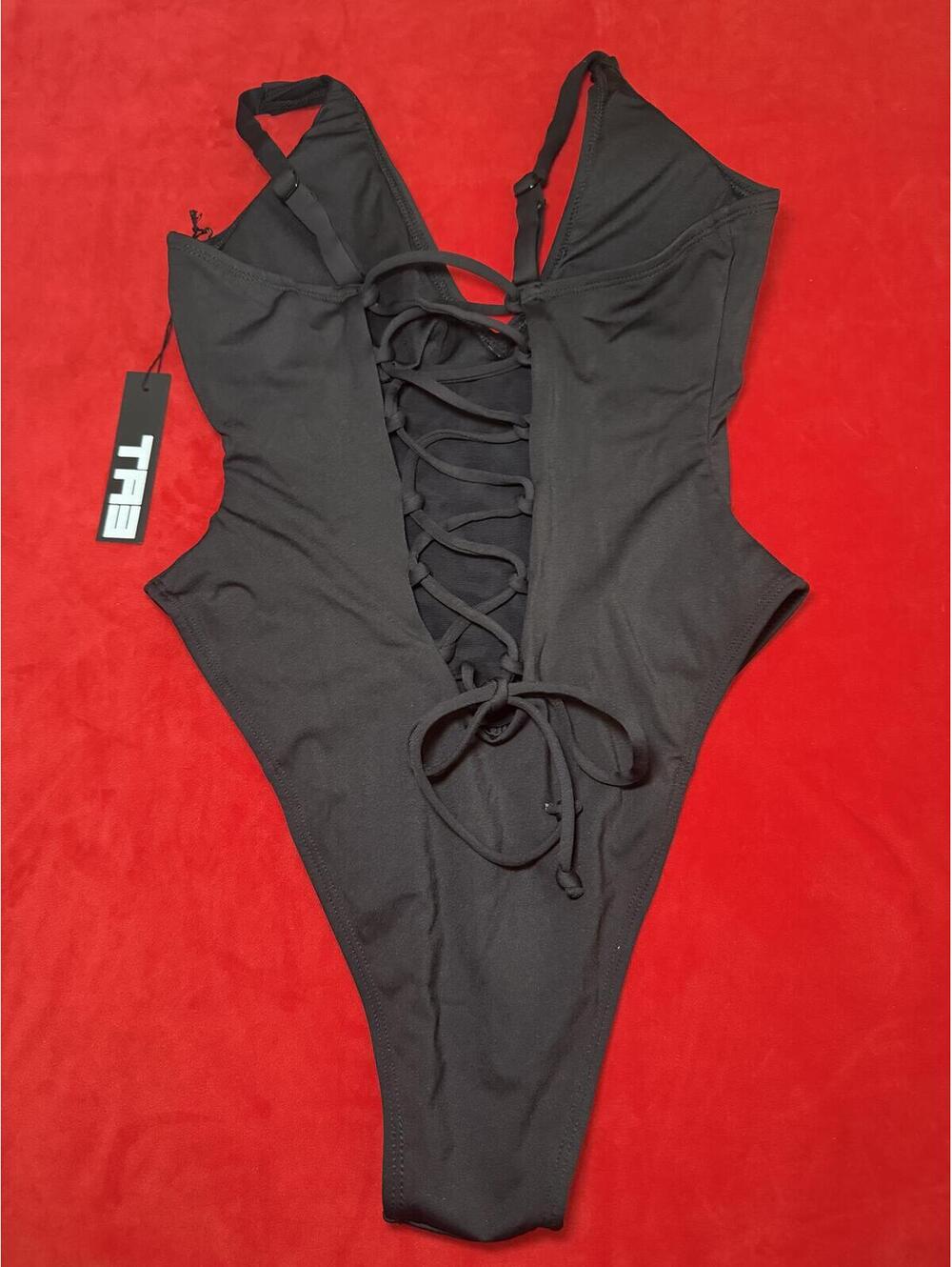 TA3 Hi Cut Plungey One Piece Swimsuit Color Black Size M Short NWT - Picture 3 of 6
